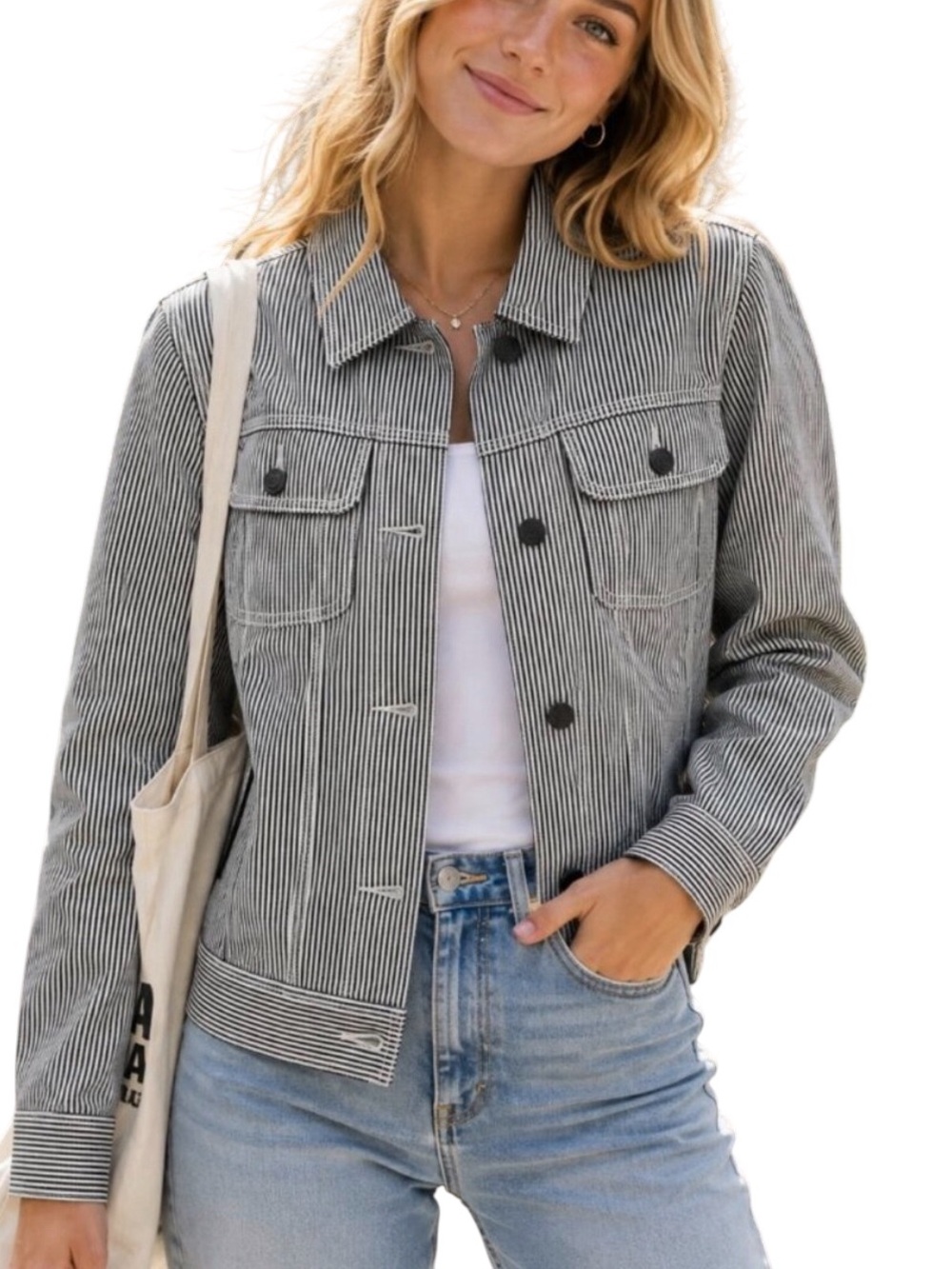 ✨💙VTG Ralph Lauren Women’s Striped Denim Fall Classic Minimalist Jacket | S